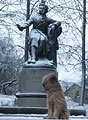 Pskov area, Pushkinskye gory, january 2005, the monument of Alexandr Pushkin and Dunkan, photo: Bryzgalov, 300x440p, 48kb