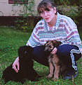 Jana Kamalutdinova and the puppies Euripid and Egory Mohnatoe Chudo, sent 2003, Apatity, 350x358p, 39kb